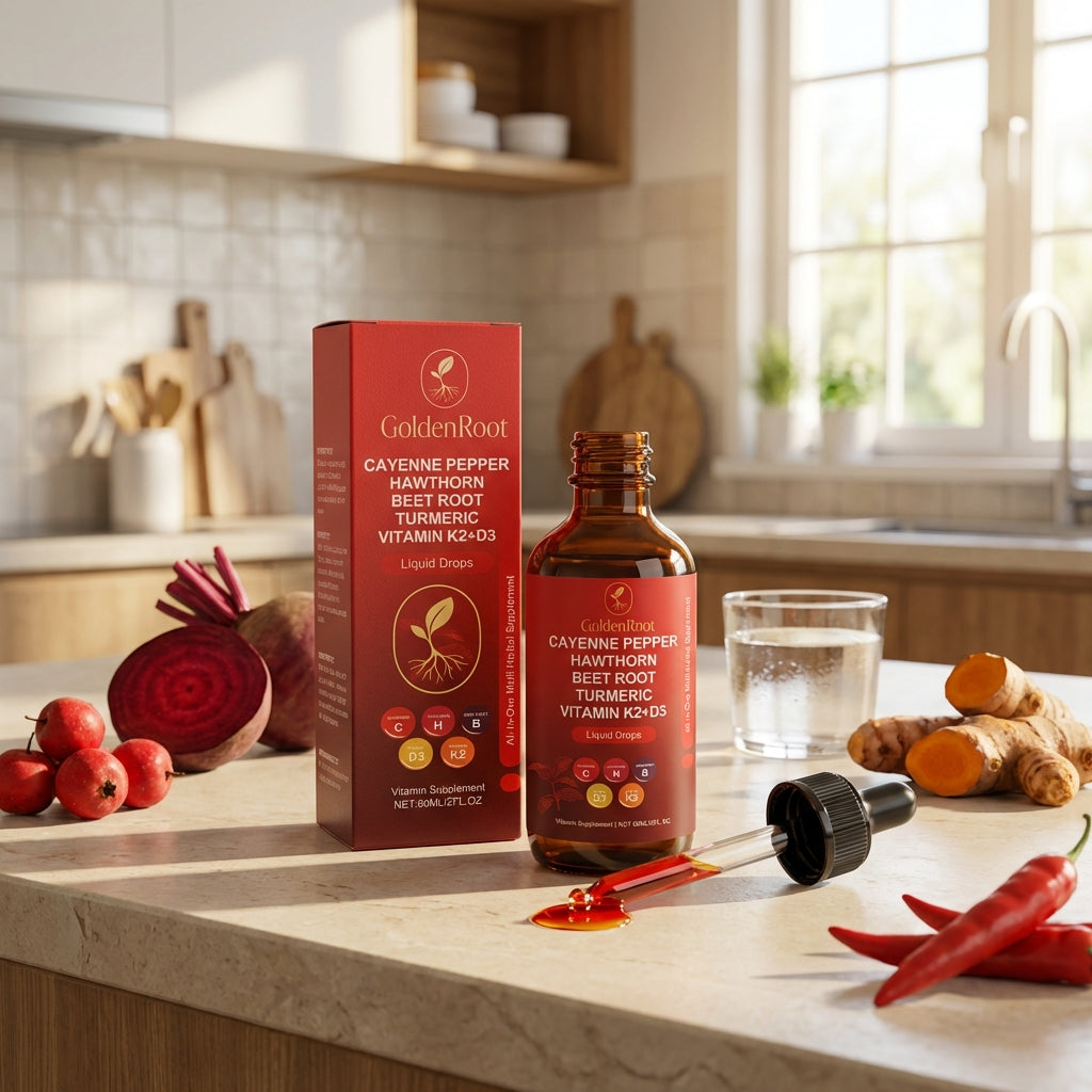 Cayenne Pepper Drops with Hawthorn Berry, Beetroot, Turmeric, and Vitamins D3 & K2